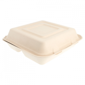 COQUILLES "L" 3 COMPART. "BIONIC"  25x25x7,5 CM NATUREL BAGASSE (250 UNITÉ) - Garcia de Pou