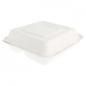 COQUILLES "L" 3 COMPART. "BIONIC"  25x25x7,5 CM BLANC BAGASSE (250 UNITÉ) - Garcia de Pou