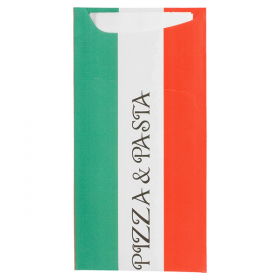 SACS COUVERTS + SERVIETTE "JUST IN TIME - PIZZA " PASTA" 90 + 10PE G/M2 11,2x22,5 CM BLANC CELLULOSE (400 UNITÉ) - Garcia de Pou