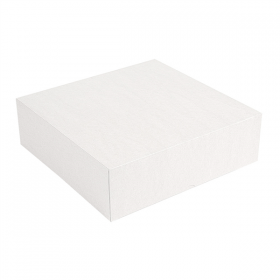 BOÎTES PATISSERIES SANS FENÊTRE "THEPACK" 250 G/M2 30x30x8 CM BLANC CARTON ONDULÉ NANO-MICRO (100 UNITÉ)