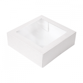 BOÎTES PÂTISSERIES AVEC FENÊTRE "THEPACK" 250 G/M2 + OPP 23x23x7,5 CM BLANC CARTON ONDULÉ NANO-MICRO (200 UNITÉ)
