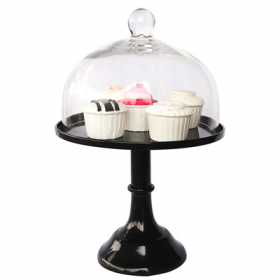 STAND POUR GATEAUX + COUVERCLE VERRE  Ø 30x39 CM BLANC METAL (1 UNITÉ)