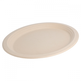 ASSIETTES OVALES "BIONIC"  32x25,5x2,1 CM NATUREL BAGASSE (500 UNITÉ) - Garcia de Pou