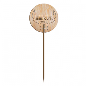STEAK MARKER "BIEN CUIT"  9,5 CM NATUREL BOIS (100 UNITÉ) - Garcia de Pou