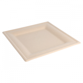 ASSIETTES CARRÉES BIONIC  20x20x1 CM NATUREL BAGASSE (200 UNITÉ)