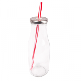 BOUTEILLE + COUVERCLE + PAILLE 440 ML Ø 6,8x19 CM TRANSPARENT VERRE (48 UNITÉ) - Garcia de Pou