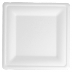 ASSIETTES CARRÉES "BIONIC"  20x20x1,5 CM BLANC BAGASSE (500 UNITÉ) - Garcia de Pou