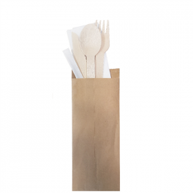SET COUVERTS, SERVIETTE, CURE-DENTS SOUS SACHETS KRAFT "MAKAN"  16 CM NATUREL BOIS (200 UNITÉ) - Garcia de Pou