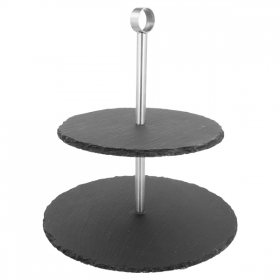STAND SNACK 2 ÉTAGES  25x25x26,5 CM NATUREL ARDOISE (2 UNITÉ) - Garcia de Pou