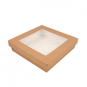 PETITES BOÎTES+COUVERCLES AVEC FÊNETRE 1000 ML 290 + 18 PE G/M2 18,5x18,5x4 CM MARRON CARTON (200 UNITÉ) - Garcia de Pou
