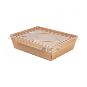 COMBO RÉCIPIENTS + COUVERCLES PET 900 ML 300 +20 PE G/M2 17,4x13,4x4,8 CM NATUREL KRAFT (200 UNITÉ) - Garcia de Pou