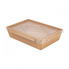 COMBO RÉCIPIENTS + COUVERCLES PET 1200 ML 300 +20 PE G/M2 19,8x13,8x5 CM NATUREL KRAFT (200 UNITÉ) - Garcia de Pou