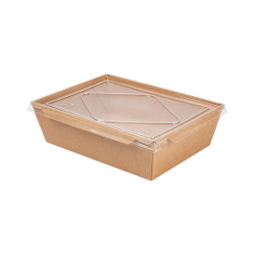 COMBO RÉCIPIENTS + COUVERCLES PET 2100 ML 300 +20 PE G/M2 22x16,4x6,5 CM NATUREL KRAFT (200 UNITÉ) - Garcia de Pou