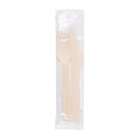 SET FOURCHETTE, COUTEAU, SERVIETTE "MAKAN"  16 CM NATUREL BOIS (100 UNITÉ) - Garcia de Pou