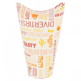 GOBELETS À FRITES AVEC FERMETURE "PAROLE" 22 OZ - 660 ML 220 + 18PE G/M2 8,5x18 CM BLANC CARTON (50 UNITÉ) - Garcia de Pou