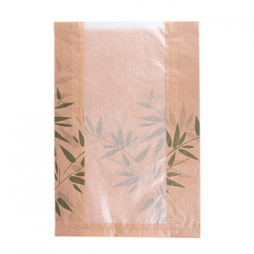 SACHETS PAIN ROND AVEC FENÊTRE ECO "FEEL GREEN" 32 G/M2 26+10x38 CM NATUREL KRAFT (125 UNITÉ) - Garcia de Pou
