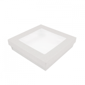 PETITES BOÎTES+COUVERCLES AVEC FÊNETRE 1000 ML 290 + 18 PE G/M2 18,5x18,5x4 CM BLANC CARTON (200 UNITÉ) - Garcia de Pou