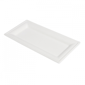 ASSIETTES RECTANGULAIRES "BIONIC"  26x13 CM BLANC BAGASSE (500 UNITÉ) - Garcia de Pou