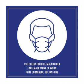 PLAQUE AUTO-ADHESIVE "PORT DU MASQUE OBLIGATOIRE"  12x12 CM BLEU METACRYLATE (1 UNITÉ) - Garcia de Pou