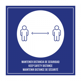 PLAQUE AUTO-ADHESIVE "MAINTENIR DISTANCE DE SÉCURITÉ"  12x12 CM BLEU METACRYLATE (1 UNITÉ) - Garcia de Pou
