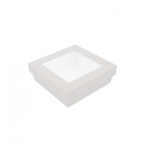 PETITES BOÎTES+COUVERCLES AVEC FÊNETRE "THEPACK" 750 ML 230 G/M2 + 12PP + OPP 14x14x5 CM BLANC CARTON ONDULÉ NANO-MICRO (250 UNITÉ) - Garcia de Pou