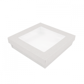 PETITES BOÎTES+COUVERCLES AVEC FÊNETRE "THEPACK" 1000 ML 250 G/M2 + 12PP + OPP 18,5x18,5x4 CM BLANC CARTON ONDULÉ NANO-MICRO (200 UNITÉ) - Garcia de Pou