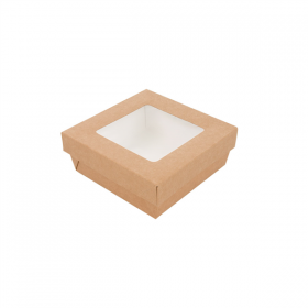 PETITES BOÎTES+COUVERCLES AVEC FÊNETRE "THEPACK" 500 ML 220 G/M2 + 12PP + OPP 12x12x5 CM NATUREL CARTON ONDULÉ NANO-MICRO (250 UNITÉ) - Garcia de Pou
