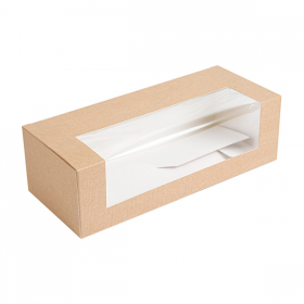 BOÎTES PÂTISSERIES AVEC FENÊTRE "THEPACK" 240 G/M2 + OPP 26x11x8 CM NATUREL CARTON ONDULÉ NANO-MICRO (300 UNITÉ) - Garcia de Pou