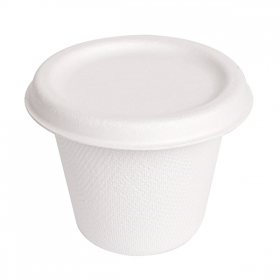 MINI POTS + COUVERCLES "BIONIC" 90 ML Ø 6,2x5,2+0,7 CM BLANC BAGASSE (1000 UNITÉ) - Garcia de Pou