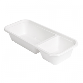 PLATEAUX 2 COMPART "BIONIC" 500 ML 22,5x9,6x4,3 CM BLANC BAGASSE (600 UNITÉ) - Garcia de Pou