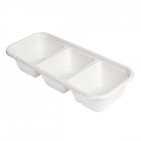 PLATEAUX 3 COMPART "BIONIC" 500 ML 22,5x9,6x4,3 CM BLANC BAGASSE (600 UNITÉ) - Garcia de Pou