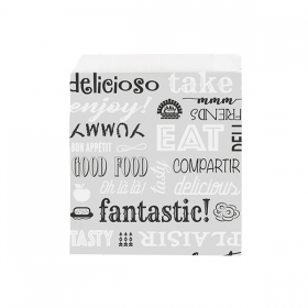 PAPIER INGRAISSABLES OUVERT 2 CÔTÉS FAST FOOD "PAROLE" 35+20 G/M2 16x16,5 CM ARGENTE PARCHEMIN + ALUMINIUM (500 UNITÉ)