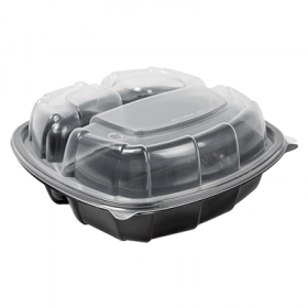RÉCIPIENTS AVEC COUVERCLE CHARNIÈRE 3 COMPARTIMENTS MICRO-ONDABLES 1130 ML 22,9x23,3x8,2 CM NOIR PP (100 UNITÉ)