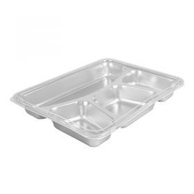PLATEAU AVEC 4 COMPARTIMENTS + COUVERCLE "ARTINOX"  28x22x4 CM ARGENTE INOX (6 UNITÉ)
