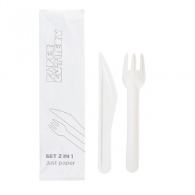 SET 2/1 FOURCHETTE, COUTEAU "PAPER CUTLERY"  15,8 CM BLANC PAPIER (100 UNITÉ)