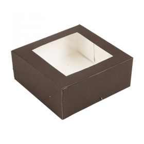 BOÎTES PATISSERIES AVEC FENÊTRE "THEPACK" 250 G/M2 + OPP 18x18x7,5 CM CHOCOLAT CARTON ONDULÉ NANO-MICRO (200 UNITÉ)