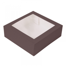 BOÎTES PÂTISSERIES AVEC FENÊTRE "THEPACK" 250 G/M2 + OPP 23x23x7,5 CM CHOCOLAT CARTON ONDULÉ NANO-MICRO (200 UNITÉ)