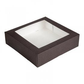 BOÎTES PATISSERIES AVEC FENÊTRE "THEPACK" 250 G/M2 + OPP 30x30x8 CM CHOCOLAT CARTON ONDULÉ NANO-MICRO (100 UNITÉ)