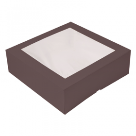 BOÎTES PÂTISSERIES AVEC FENÊTRE "THEPACK" 250 G/M2 + OPP 32x32x10 CM CHOCOLAT CARTON ONDULÉ NANO-MICRO (100 UNITÉ)