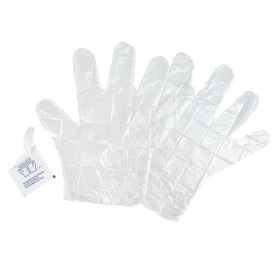 PAIRE DE GANTS ENVELOPPÉS INDIVIDUELLEMENT  26,5x14 CM TRANSPARENT PE (500 UNITÉ)