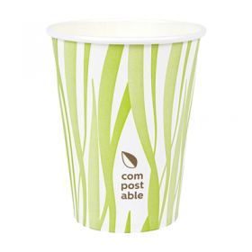 GOBELETS BOISSONS FROIDES ET CHAUDES 1 PAROI GRASS "COMPOSTABLE" 360 ML 300 G/M2 Ø9/6x11 CM BLANC CARTON (1000 UNITÉ)