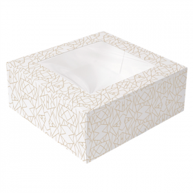BOÎTES PATISSERIES AVEC FENÊTRE THEPACK "DECO"  21x21x7,5 CM BLANC CARTON NANO-MICRO + OPP (200 UNITÉ)