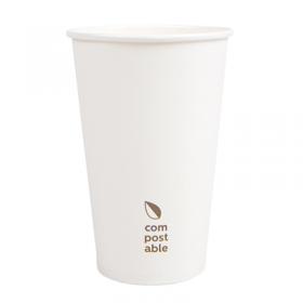 GOBELETS BOISSONS FROIDES ET CHAUDES 1 PAROI "COMPOSTABLE" 480 ML - 16 oz 300 G/M2 Ø9/6x13,2 CM BLANC CARTON (1000 UNITÉ)