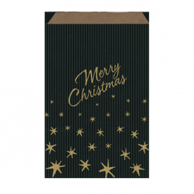 SACHETS PLATS "MERRY CHRISTMAS" 60 G/M2 19+8x35 CM NOIR/OR KRAFT VERGÉ (250 UNITÉ)