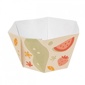 POTS À GLACE HEXAGONAUX THEPACK "FRUITS" 500 ML Ø13,5/9x7,5 CM BLANC CARTON NANO-MICRO + PP (2000 UNITÉ)