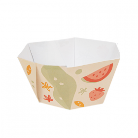 POTS À GLACE HEXAGONAUX THEPACK "FRUITS" 300 ML Ø11/8x5,5 CM BLANC CARTON NANO-MICRO + PP (2000 UNITÉ)
