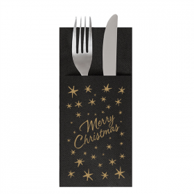 SERVIETTES SOFT KANGOUROU "MERRY CHRISTMAS" 55 G/M2 40x40 CM NOIR AIRLAID (700 UNITÉ)