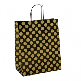 SACS SOS AVEC ANSES "POLKA DOTS" 80 G/M2 20+10x29 CM NOIR/OR KRAFT (250 UNITÉ)