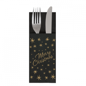 SERVIETTES CANGURITO PLUS "MERRY CHRISTMAS" 55 G/M2 33x45 CM NOIR AIRLAID (720 UNITÉ)