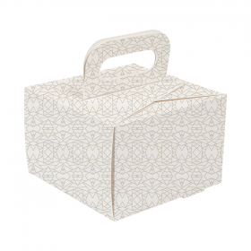 BOÎTES AVEC ANSES PÂTISSERIE THEPACK "DECO"  12x12x8 CM BLANC CARTON NANO-MICRO (50 UNITÉ)